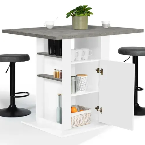 Ilot Central Ugo 110 Cm Plateau Effet Béton Et Blanc Avec Rangements