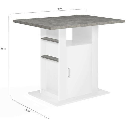 Ilot Central Ugo 110 Cm Plateau Effet Béton Et Blanc Avec Rangements
