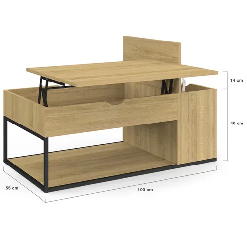 Table Basse Plateau Relevable Rectangulaire Detroit Avec Coffre Design Industriel