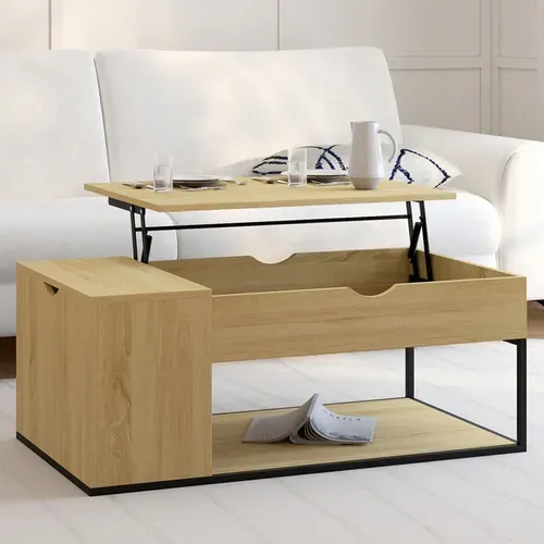 Table Basse Plateau Relevable Rectangulaire Detroit Avec Coffre Design Industriel