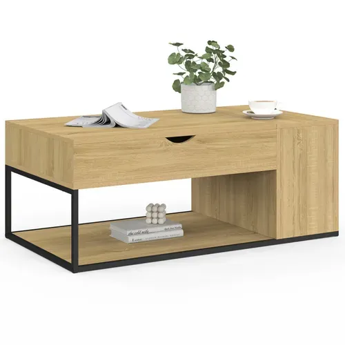 Table Basse Plateau Relevable Rectangulaire Detroit Avec Coffre Design Industriel