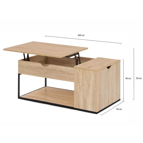 Table Basse Plateau Relevable Rectangulaire Detroit Avec Coffre Design Industriel