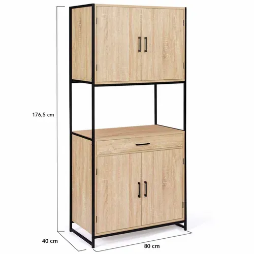 Buffet De Cuisine 80 Cm Detroit Meuble 4 Portes Design Industriel + Tiroir