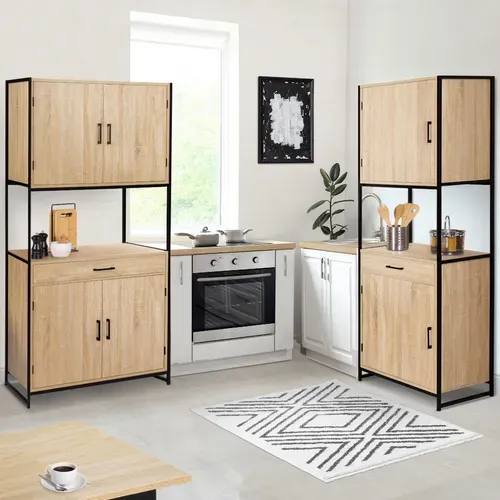 Buffet De Cuisine 80 Cm Detroit Meuble 4 Portes Design Industriel + Tiroir