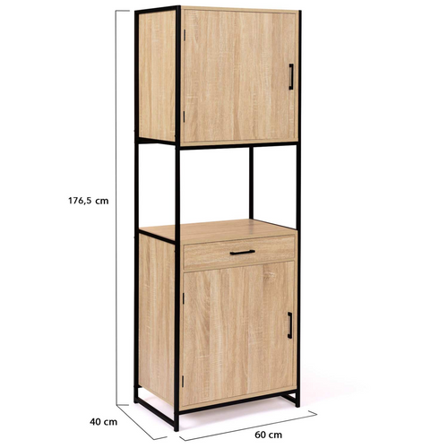 Buffet De Cuisine 60 Cm Detroit Meuble 2 Portes Design Industriel + Tiroir