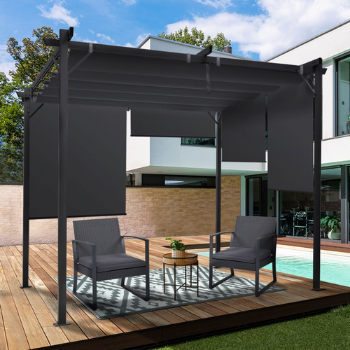 Pergola édition Spéciale Toit Rétractable 3x3 M Et 4 Stores Gris Anthracite