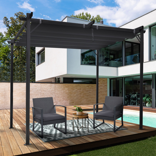 Pergola édition Spéciale Toit Rétractable 3x3 M Et 4 Stores Gris Anthracite