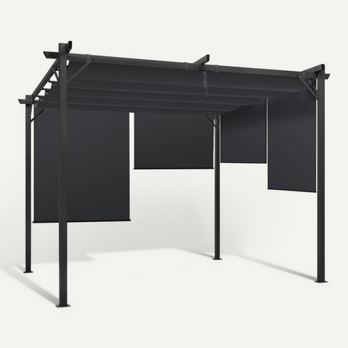 Pergola édition Spéciale Toit Rétractable 3x3 M Et 4 Stores Gris Anthracite