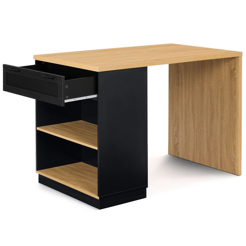 Ilot Central Mange-debout 4 Personnes Vito 130 Cm Noir Et Plateau Bois