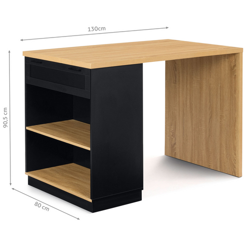 Ilot Central Mange-debout 4 Personnes Vito 130 Cm Noir Et Plateau Bois