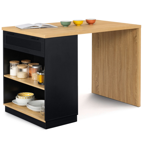 Ilot Central Mange-debout 4 Personnes Vito 130 Cm Noir Et Plateau Bois
