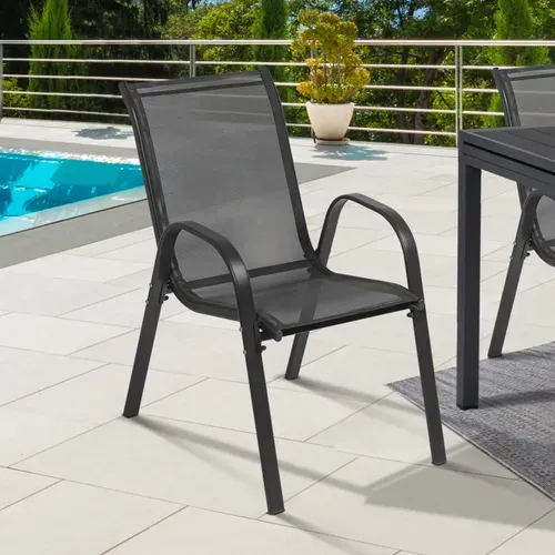 Lot De 6 Chaises De Jardin Lyma Métal Et Textilène Empilables Gris Anthracite