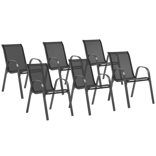 Lot De 6 Chaises De Jardin Lyma Métal Et Textilène Empilables Gris Anthracite