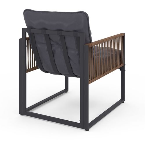 Salon De Jardin Bas Rio 4 Places Structure Métal Gris Anthracite, Cordage Effet Rotin Avec Coussin G