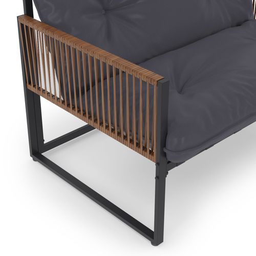 Salon De Jardin Bas Rio 4 Places Structure Métal Gris Anthracite, Cordage Effet Rotin Avec Coussin G