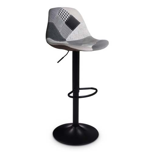 Lot De 2 Tabourets De Bar Karl Design Patchworks Noirs, Gris Et Blancs Pied Noir