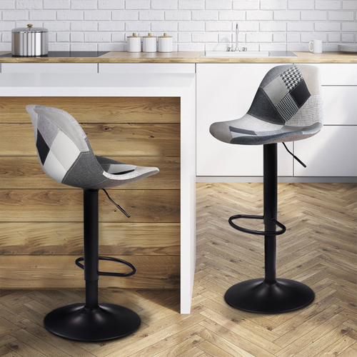 Lot De 2 Tabourets De Bar Karl Design Patchworks Noirs, Gris Et Blancs Pied Noir