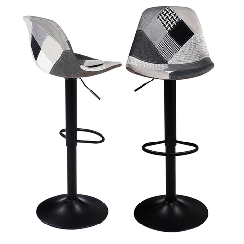 Lot De 2 Tabourets De Bar Karl Design Patchworks Noirs, Gris Et Blancs Pied Noir