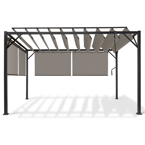 Pergola édition Luxe Lames Orientables 3x4 M Et 4 Stores Taupe