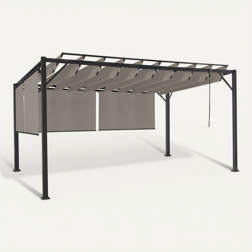 Pergola édition Luxe Lames Orientables 3x4 M Et 4 Stores Taupe