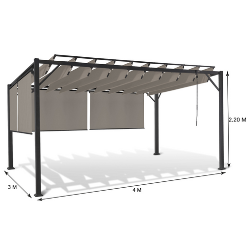 Pergola édition Luxe Lames Orientables 3x4 M Et 4 Stores Taupe