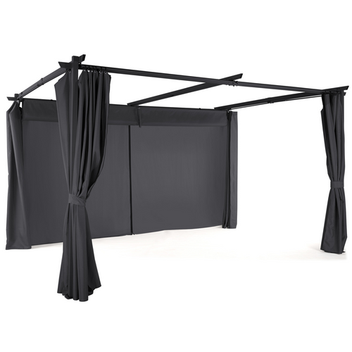 Pergola édition Limitée Toit Rétractable 3x4 M Et 4 Rideaux Gris Anthracite