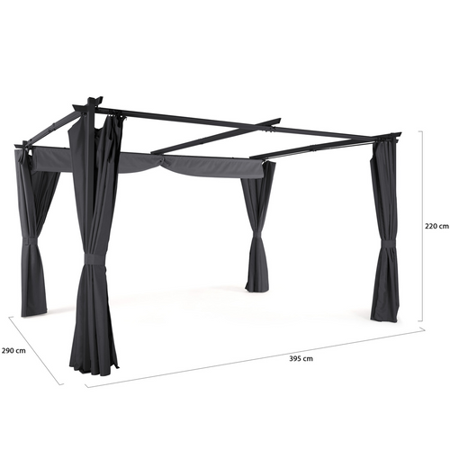Pergola édition Limitée Toit Rétractable 3x4 M Et 4 Rideaux Gris Anthracite