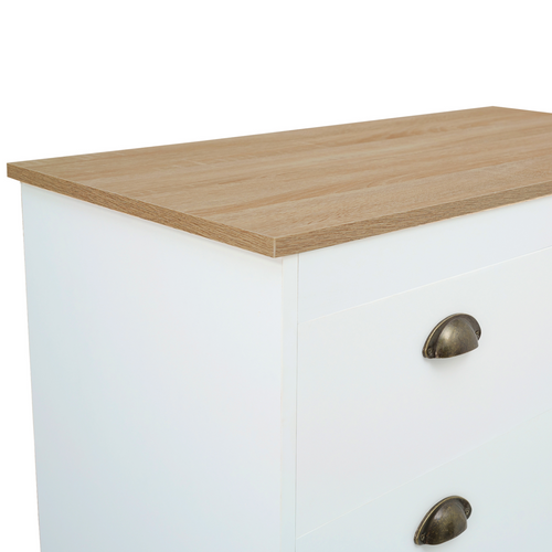 Commode 6 Tiroirs Isis 80 Cm Blanc Et Plateau Bois