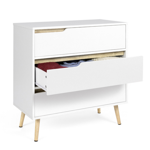 Commode 3 Tiroirs Helsinki 80 Cm Scandinave Blanc
