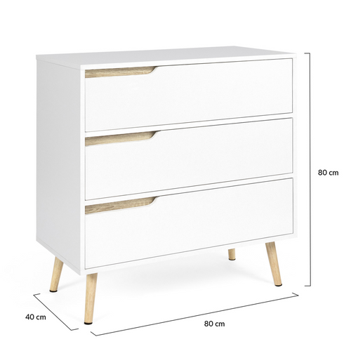 Commode 3 Tiroirs Helsinki 80 Cm Scandinave Blanc