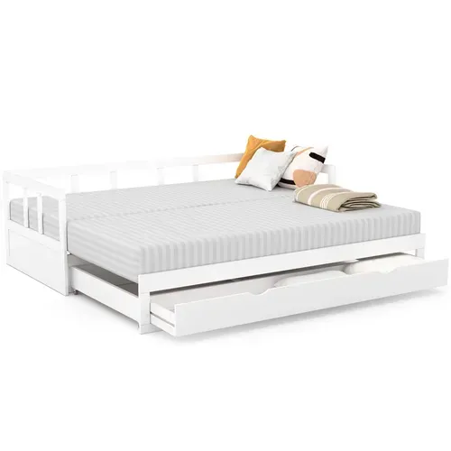 Lit Banquette 90 X 190 Cm Zoya Convertible 180 X 190 Cm Blanc Avec 1 Tiroir De Rangement