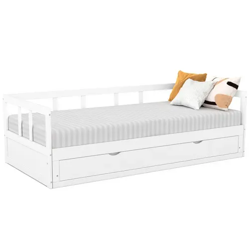 Lit Banquette 90 X 190 Cm Zoya Convertible 180 X 190 Cm Blanc Avec 1 Tiroir De Rangement