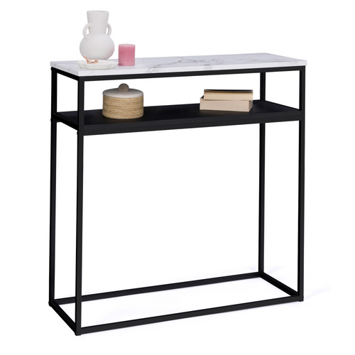 Console Double Alaska Effet Marbre Et Bois Noir Pied Métal