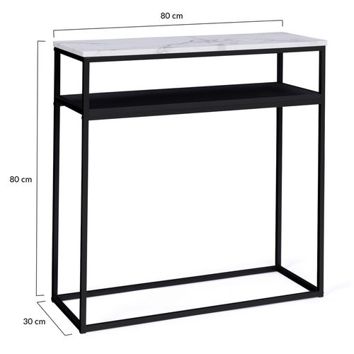 Console Double Alaska Effet Marbre Et Bois Noir Pied Métal