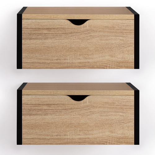 Lot De 2 Tables De Chevet Murales Detroit 1 Tiroir étagère Suspendue Bois Et Métal Noir Design Indus