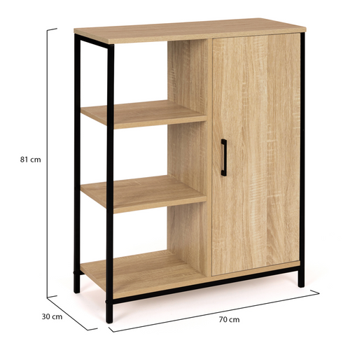 Buffet D'appoint 3 étagères Et Placard 70 Cm Detroit Design Industriel
