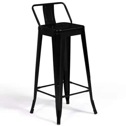 Lot De 4 Tabourets De Bar Leny Métal Noir Mat Et Dossier Aspect Brut Factory