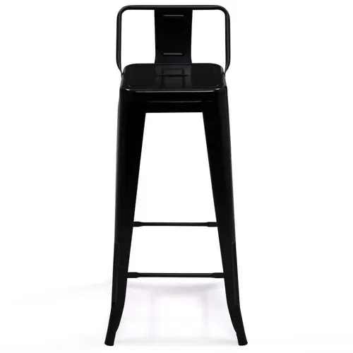 Lot De 4 Tabourets De Bar Leny Métal Noir Mat Et Dossier Aspect Brut Factory