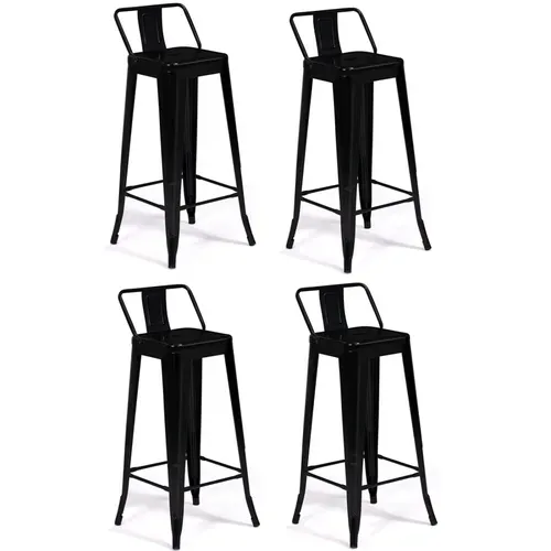 Lot De 4 Tabourets De Bar Leny Métal Noir Mat Et Dossier Aspect Brut Factory