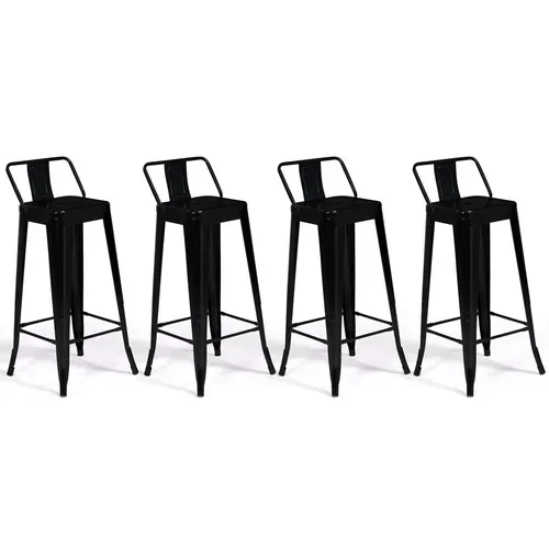 Lot De 4 Tabourets De Bar Leny Métal Noir Mat Et Dossier Aspect Brut Factory