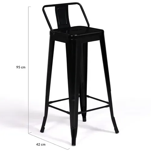 Lot De 4 Tabourets De Bar Leny Métal Noir Mat Et Dossier Aspect Brut Factory