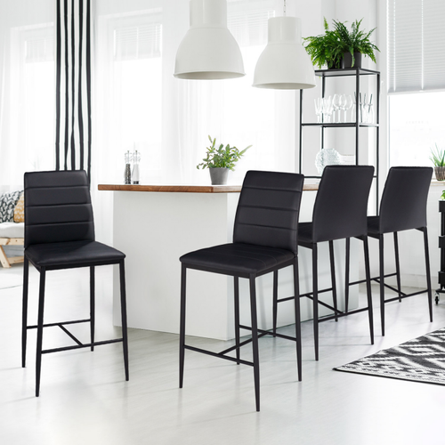 Lot De 4 Tabourets Romane En Pvc Noir Design Contemporain Chaises De Bar Rembourrées