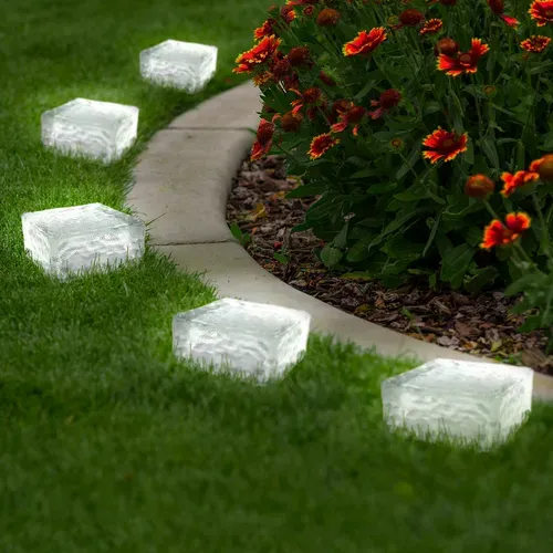 Lot De 8 Pavés Solaires En Verre 4 LEDs Blanches éclairage De Jardin