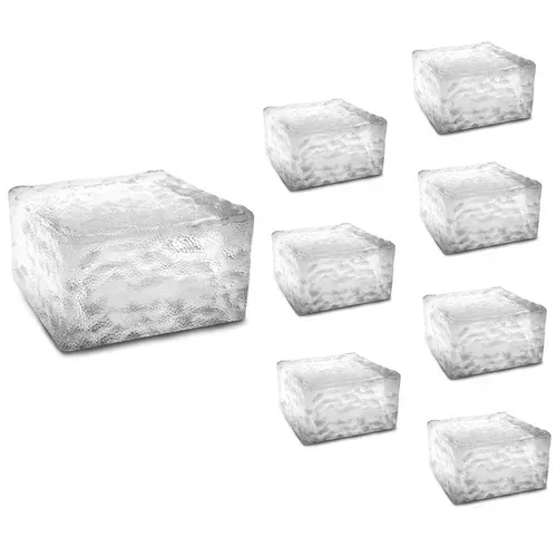 Lot De 8 Pavés Solaires En Verre 4 LEDs Blanches éclairage De Jardin