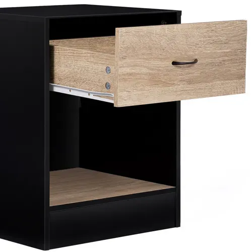 Lot De 2 Tables De Chevet Olga 1 Tiroir Avec Niche Bois Noir Et Tiroir Façon Hêtre