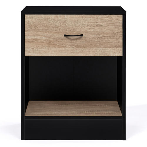 Lot De 2 Tables De Chevet Olga 1 Tiroir Avec Niche Bois Noir Et Tiroir Façon Hêtre