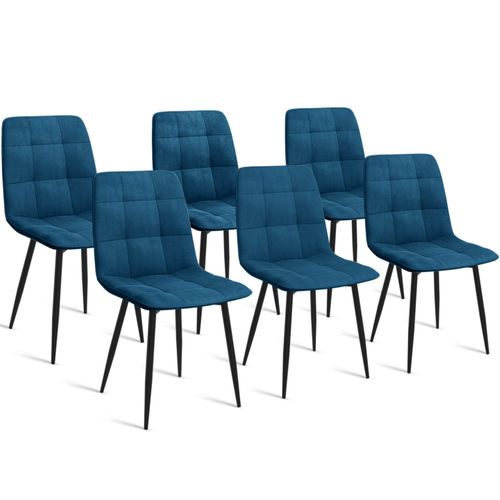 Lot De 6 Chaises Mila En Velours Bleu Pour Salle à Manger