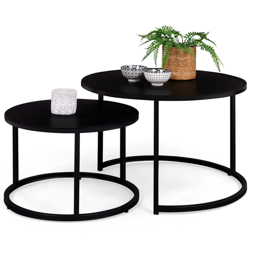 Lot De 2 Tables Basses Gigognes Davis Rondes 54/70 En Métal Noir Mat Design Industriel