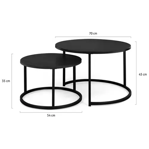 Lot De 2 Tables Basses Gigognes Davis Rondes 54/70 En Métal Noir Mat Design Industriel
