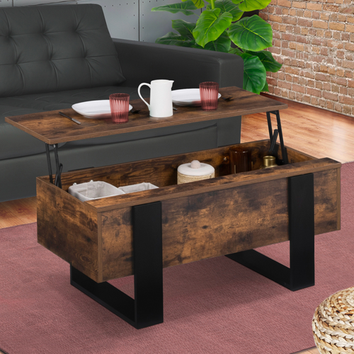 Table Basse Plateau Relevable Rectangulaire Phoenix Bois Effet Vieilli Et Noir